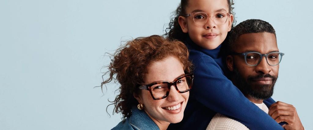 A family wearing eyeglasses together