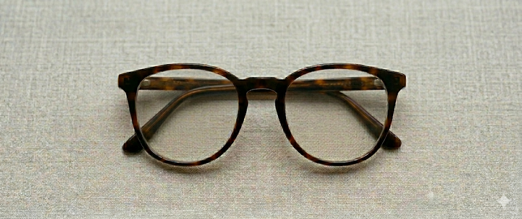 The same eyeglasses with a fresh, clear Qurrah lens — after reglazing